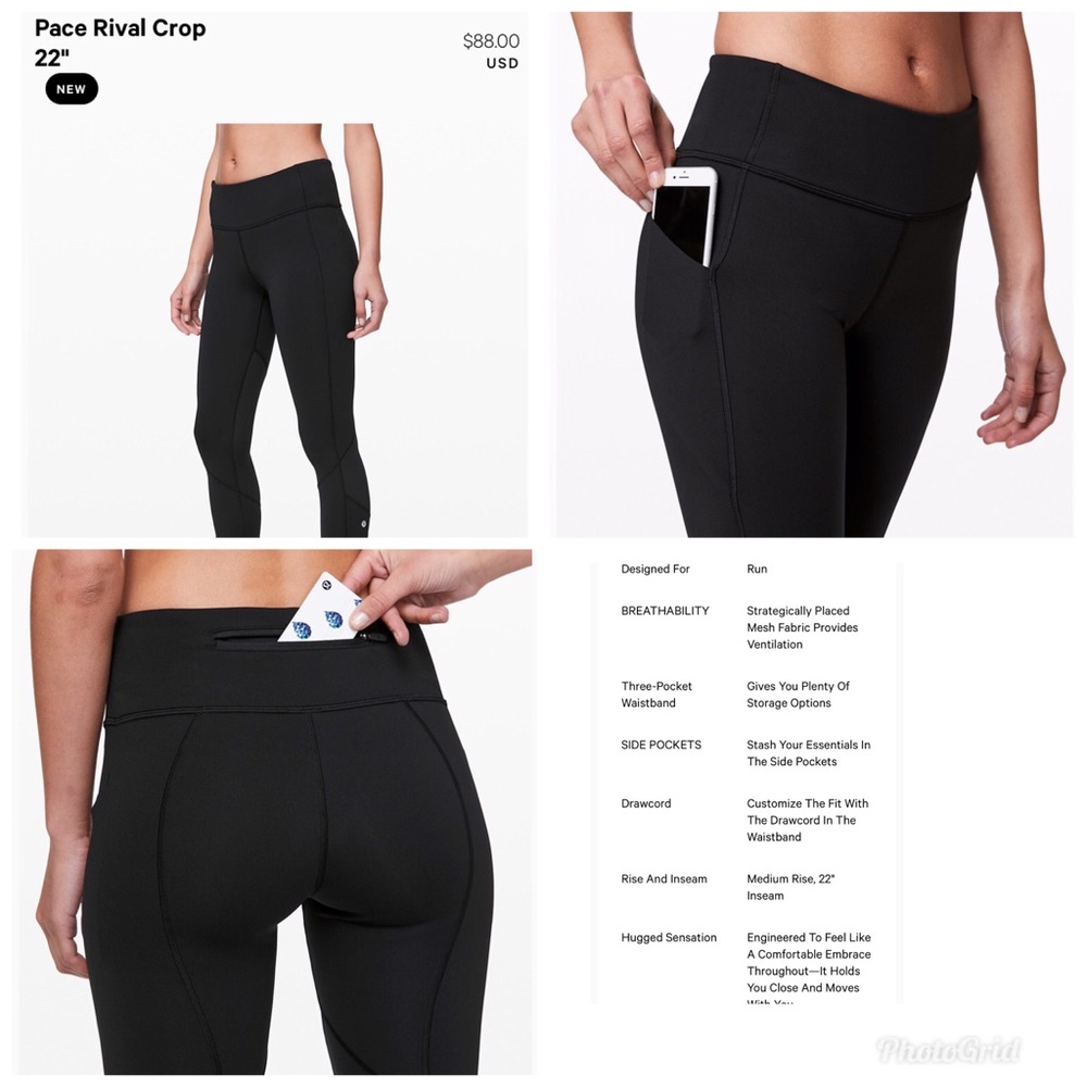 Lululemon Pace Rival Crop sz 6